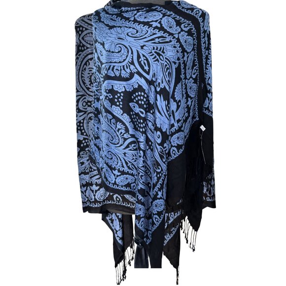 Bijoux Terner Pullover Kimono Scarf Wrap Blue Black Paisley Jacquard Print NEW - Picture 4 of 10